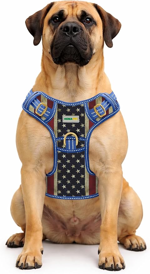 Homapet. Tactical Dog Harness with Dual Leash Attachment Points, Adjustable and Reflective Military Grade Dog Vest with Comfort Control Handle (Us Flag, L)