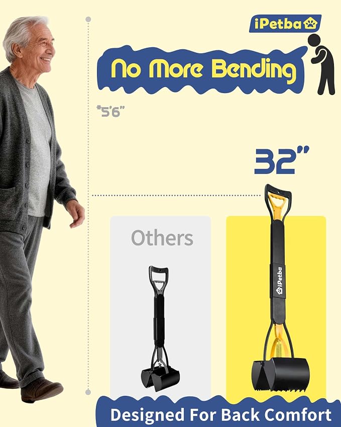 Large Dog Pooper Scooper for Yard, 32 inch Long Handle, No Bending