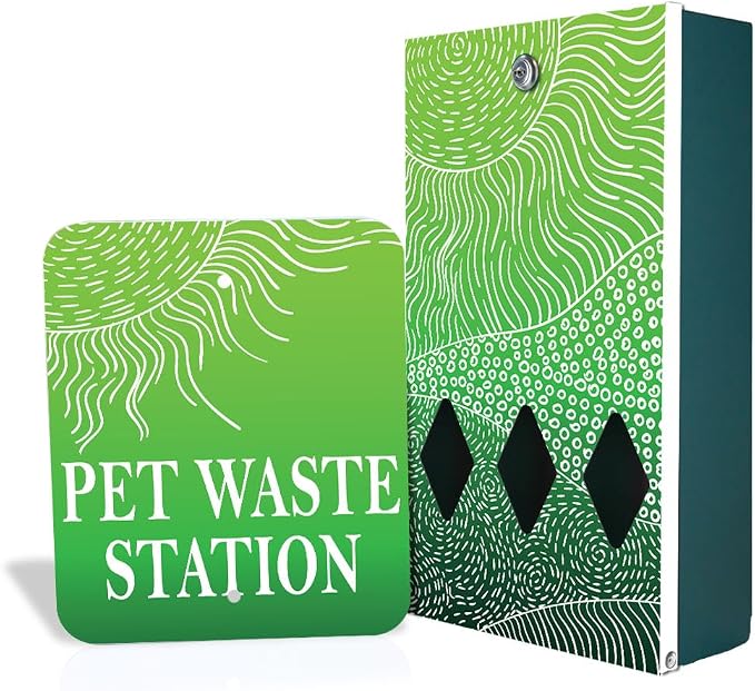Zero Waste USA - Aluminum Dog Waste Station - Rolling Hills Green | Green | DISPENSE-ART™ UV-printed aluminum station, 25% larger bag storage, rust-proof commercial design for parks & properties