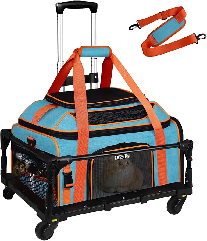 Petskd Top-Expandable Small Pet Carrier with Wheels (19" L x 13" W x 9" H), Southwest/Allegiant Airlines Approved, Rolling Pet Carrier for Small Dogs & Cats (Black)