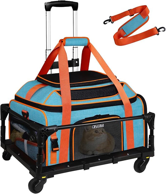 Petskd Top-Expandable Small Pet Carrier with Wheels (19" L x 13" W x 9" H), Southwest/Allegiant Airlines Approved, Rolling Pet Carrier for Small Dogs & Cats (Black)
