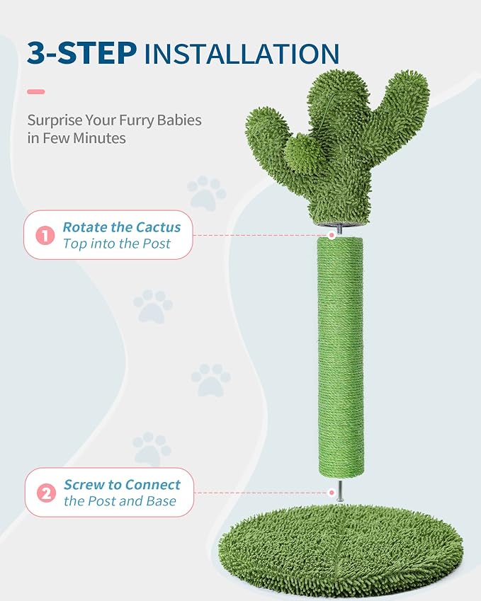 Made4Pets Cactus Cat Scratching Post for Small Indoor Cats & Kittens, 21.7" | Natural Sisal Rope Cat Scratcher with Stable Base and Plush Ball for Kittens to Scratch, Play and Develop Healthy Habits