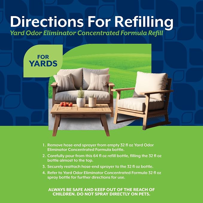 NaturVet - Yard Odor Eliminator - Eliminate Stool and Urine Odors from Lawn and Yard - Designed for Use on Grass, Plants, Patios, Gravel, Concrete & More - 64 oz Refill