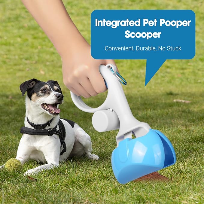 Gegong Pet Pooper Scooper for Dogs and Cats with Trash Bags Holder, Non-Breakable High Strength Material Poop Scooper for Easy Grass and Gravel Pick Up(Including a roll of Trash Bag) (Blue)