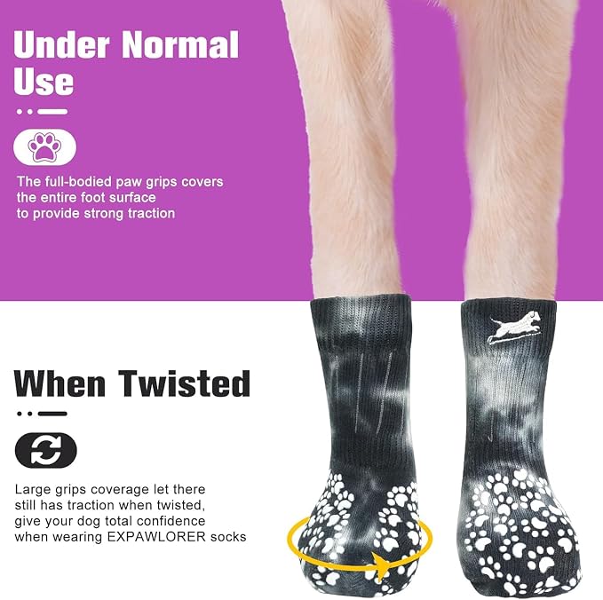 EXPAWLORER Anti Slip Dog Socks to Prevent Licking Paws, Dog Shoes for Hot Pavement, Dog Booties for Small Medium Large Senior Dogs, Traction Control Boots & Paw Protectors for Hardwood Floors