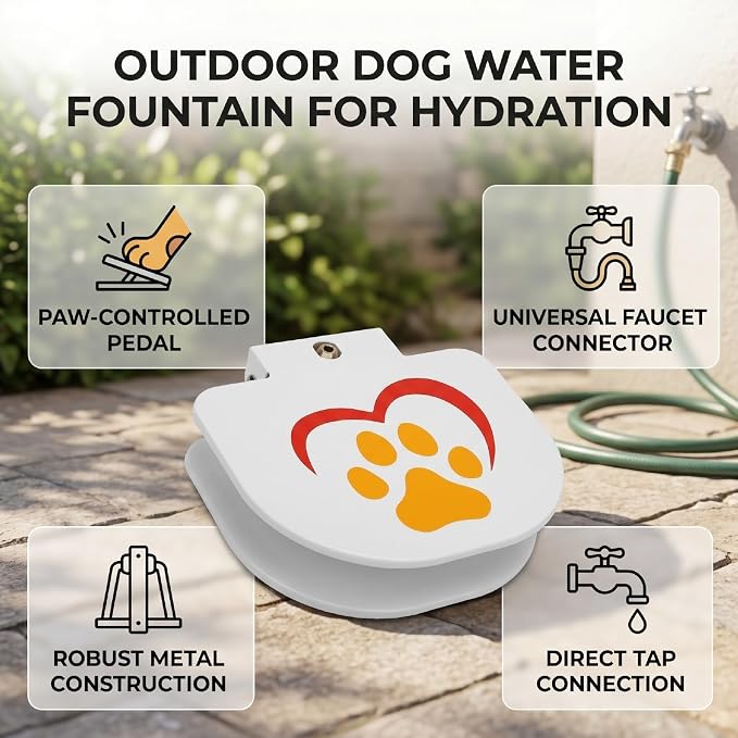 Pssopp Heavy Duty Dog Water Fountain for Large Breeds, 100lb Rated Pedal Operated Dispenser Outdoor Yard Hydration System