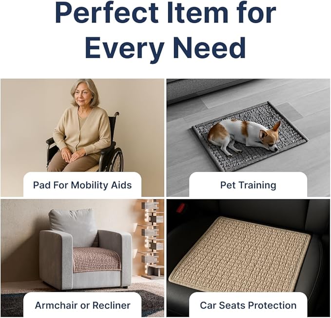 PAULATO BY GA.I.CO. Waterproof Chair Pad – 24x20 Reusable Seat Cover for Car or Wheelchair – Machine Washable Protector for Incontinence – Absorbent Changing Cushion for Elderly Care - Light Grey