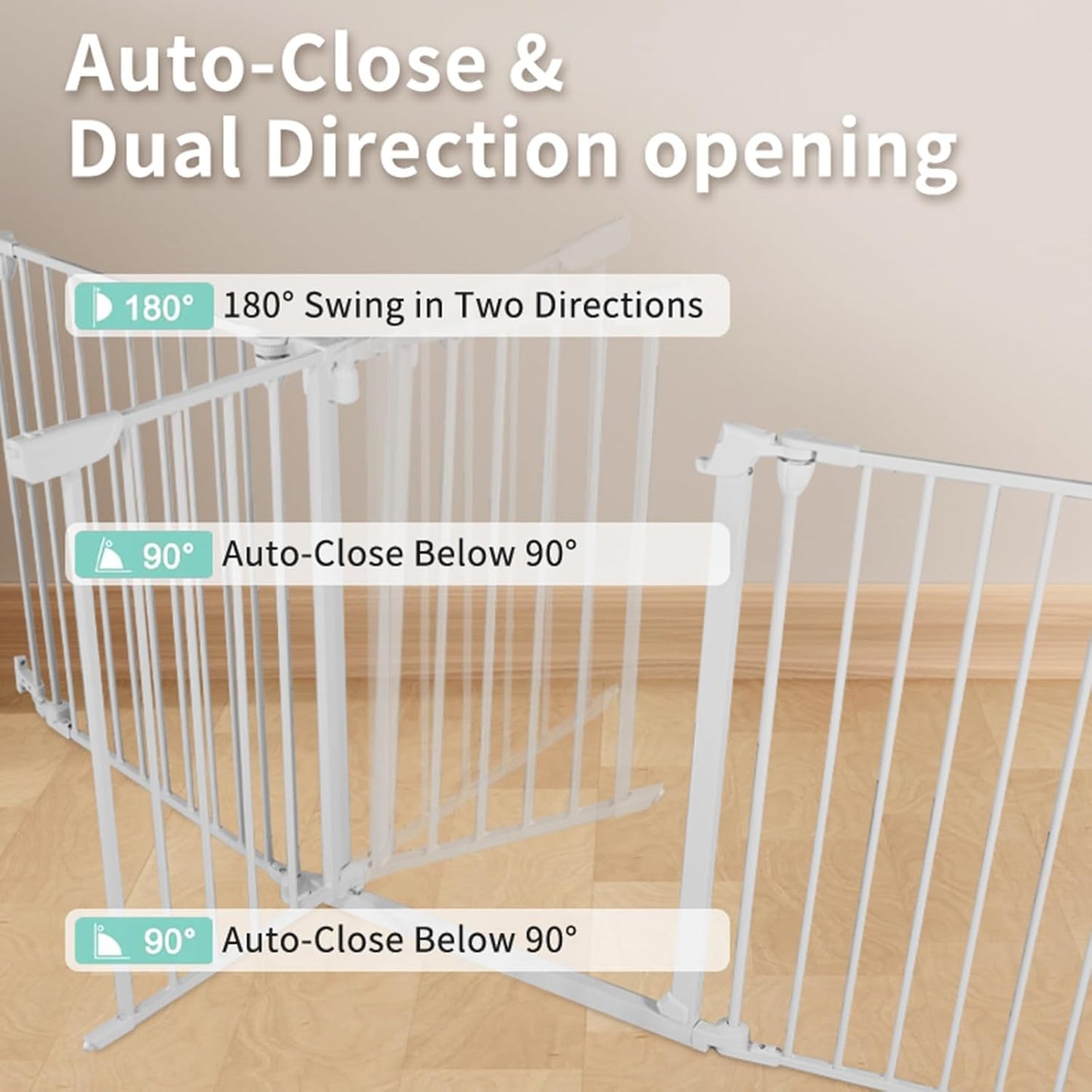 Extra Wide Baby Gate, 30" Tall 142" Wide Configurable Baby Gate Fireplace Safety Fence, Metal Pet Safety Playpen for Toddler/Pet/Dog Christmas Tree Fence (Whtie, (6-Panel))