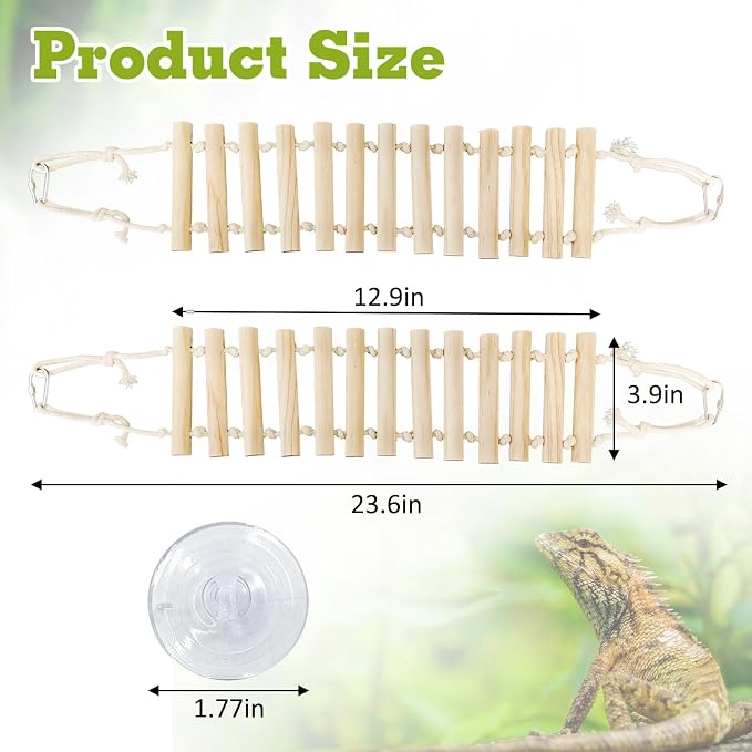 VCEPJH Reptile Bridge Leopard Gecko Climbing Ladder Wooden Basking Lounger Reptile Tank Accessories for Crested Gecko Bearded Dragon Hermit Crab Turtle Chameleon Lizard Tree Frog (2 Pcs)
