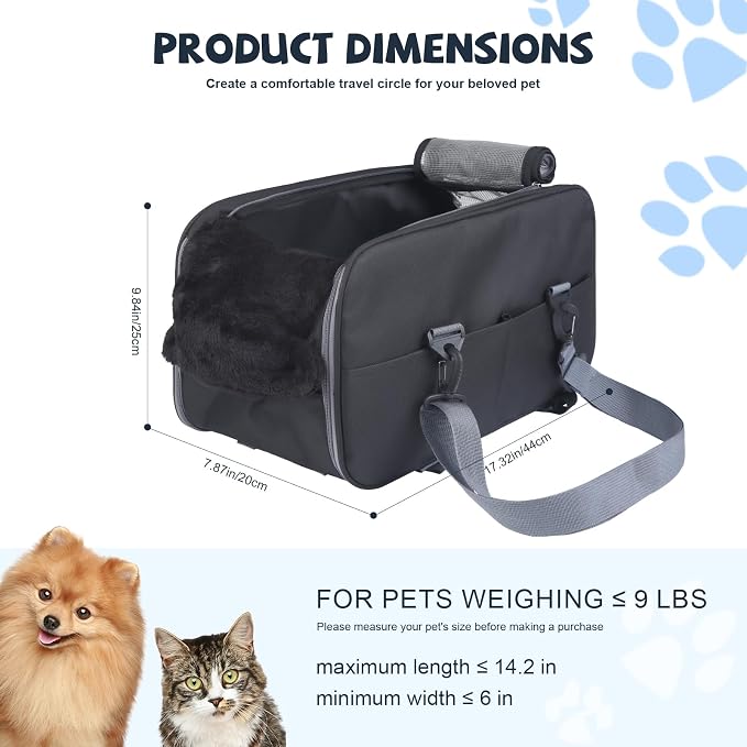 Center Console Dog Car Seat for Small Dogs,Dog Booster Car Seat with Safety Belt and Pockets,Portable Pet Armrest for Puppy Cat Under 13 lbs (Black)