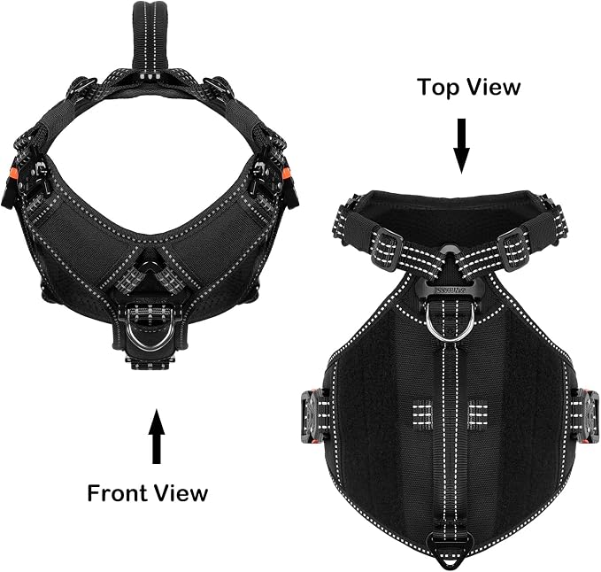 ICEFANG Quick-Moving Tactical Dog Harness for Small Dogs,No Pull Dog Vest | Control Handle,Reflective,Full Metal Buckles,Adjustable,Hook-and-Loop Panel,Soft Padded,Black,Small