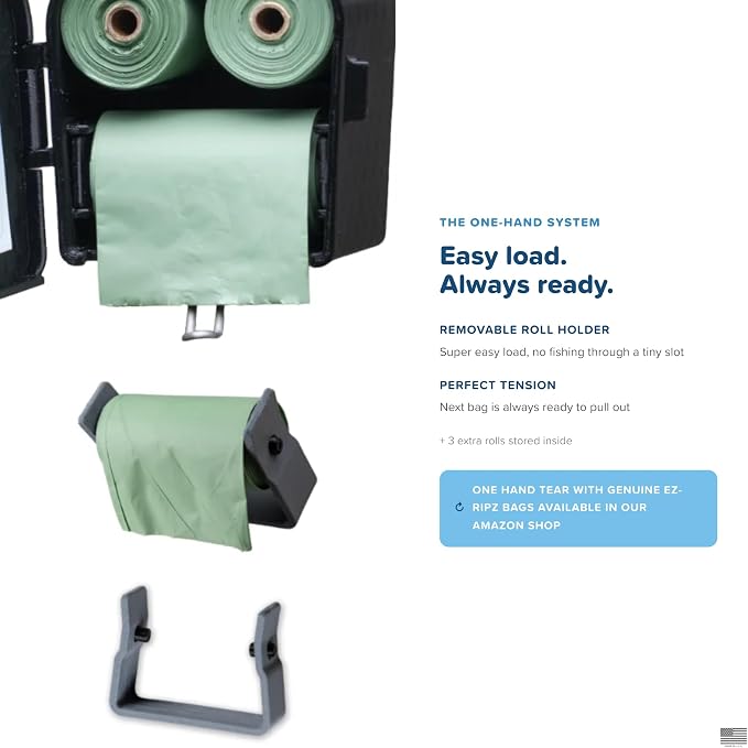 Indoor/Outdoor Dog Poop Bag Dispenser Wall Mount (Black), Includes 3 Sample Rolls of Waste Bags, Easy Setup Dog Poop Station