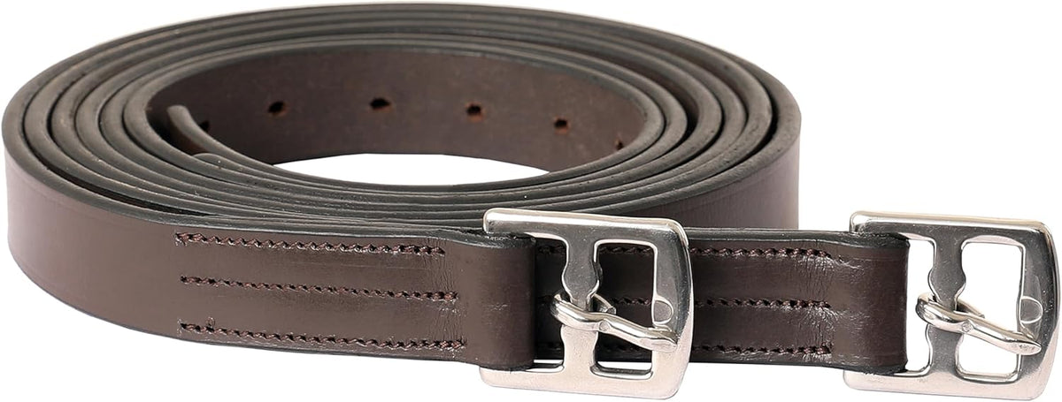 Exion Pre-Stretched Leather Stirrup Leathers for English Saddles | Premium Vegetable-Tanned Non-Stretch Stirrups for Jumping, Dressage & Schooling | 18-Hole Numbered Adjustment & SS Buckles