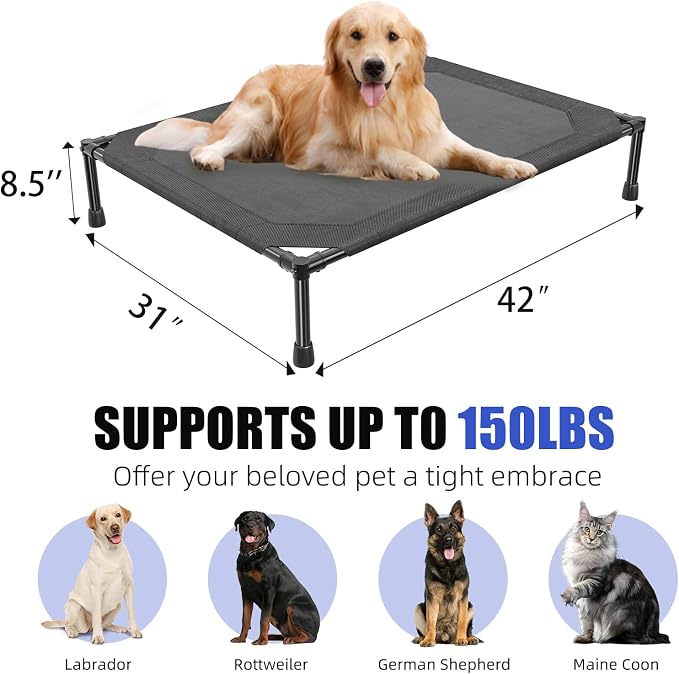 Simple Trending Elevated Dog Bed for Large Dogs, Waterproof Raised Dog Cot with Washable Mesh, Cooling Breathable Pet Bed for Outdoor, 42" x 31", Black (Pack of 2)
