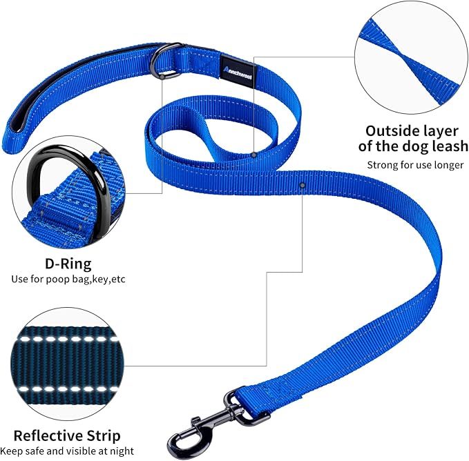 Annchwool No Pull Dog Harness with Padded Handle+5 Ft Leash,Reflective Strip Escape Proof and Quick Fit to Adjust Dog Harness,Easy for Training Walking for Small & Medium and Large Dogs(Blue-Set,XL)
