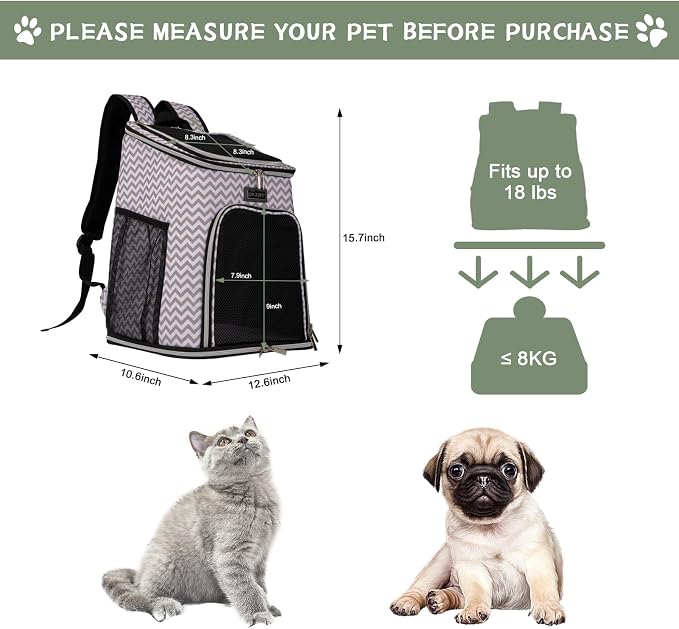 BAGLHER Cat Backpack Carrier, Mesh Pet Cat Carrier for Medium Small Dog Cat Puppy Kitten Bunny up to 18lbs, Dog Travel Backpack for Picnic Hiking Walking Cycling