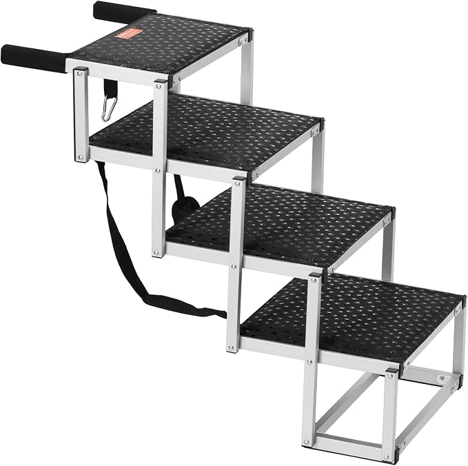 VEVOR 4-Step Dog Car Steps, Folding Dog Ramp with Nonslip Surface, Portable Pet Steps in Aluminum for Car, SUV and Truck, Supports up to 250 lbs