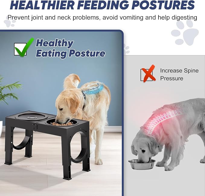 XIAZ Elevated Dog Bowls Large Breed Raised Dogs Bowl Stand Large/Medium Sized Dog Slow Feeder Dogs Bowls Food Water Stands 5 Heights Adjustable 9/11/12/14in Pet Feeder Dish Station