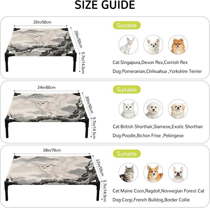 Outdoor Elevated Dog Bed for Large Dogs, Cute Eagle Breathable Cooling Raised Dog Cot for Indoor/Outdoor, Natural Mountain Tree Branches Animals Rustic Waterproof Elevated Pet Beds, L 28 x 22 in