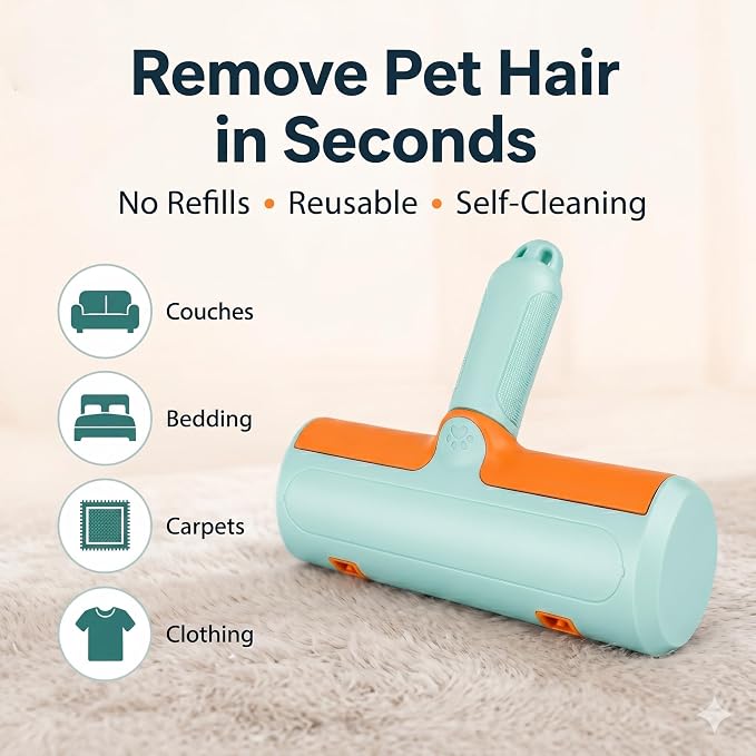 Pet Hair Remover for Couch & Furniture, Reusable Lint Roller for Dog & Cat Hair, Self Cleaning Fur Remover, Carpet & Car Hair Remover Tool