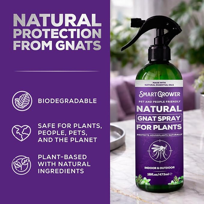 Natural Gnat Spray for Plants (16oz) – Fungus Gnat Killer for Indoor Plants – Essential Oil Plant Bug Spray – Ready to Use – Pet and Family Friendly, Houseplant Insect Control - Smart Grower