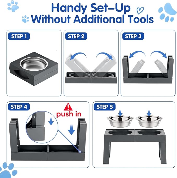 XIAZ Elevated Dog Bowls Large Breed Raised Dogs Bowl Stand Large/Medium Sized Dog Stainless Steel Food Water Bowl Stands 5 Heights Adjustable 9/11/12/14in Pet Feeder Dish Station
