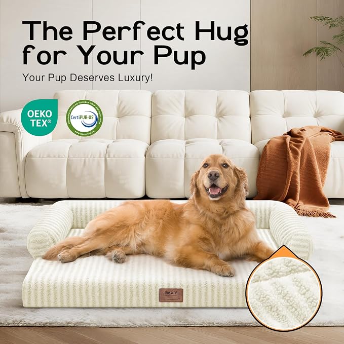Orthopedic Washable Dog Bed with Bolster for Medium to Large Dogs | Pillow Support for Neck Relief, Egg Crate Foam, Waterproof Liner, Anti-Slip Bottom, Removable Bolster Cover, 36 x 27 Inch