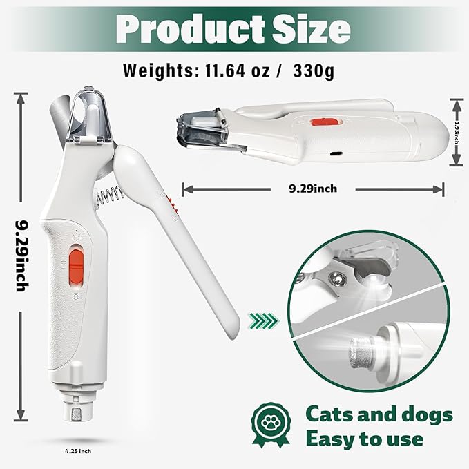2-in-1 Cat Nail Clippers & Dog Nail Clippers Trimmers for Large Medium Small Dogs Cats Claw Trimmer Quick Sensor and Safety Guard USB Rechargeable with 2 LED Lights Dogs Nail Trimmer