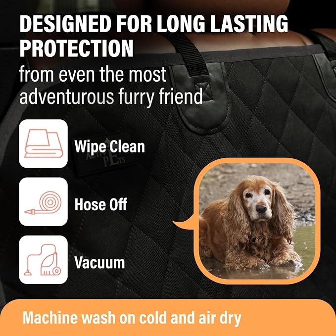 Active Pets Dog Car Seat Cover for Back Seat, Waterproof Pet Hammock Protector, Durable Nonslip Seat Protection SUV Truck, Standard 53"x56", Orange