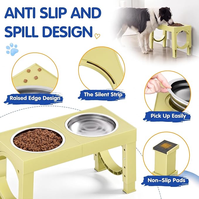 XIAZ Elevated Dog Bowls Large Breed Raised Dogs Bowl Stand Large/Medium Sized Dog Stainless Steel Food Water Bowl Stands 5 Heights Adjustable 9/11/12/15in Pet Feeder Dish Station