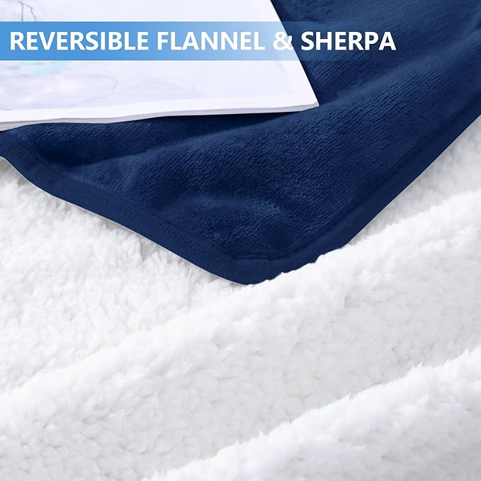 Smiry Waterproof Dog Bed Blanket, Leakproof Pet Throw Blanket for Bed Couch Sofa, Reversible Sherpa Fleece Furniture Protector Cover for Small Medium Large Dogs Cats (Navy Blue, 40x57 inches)