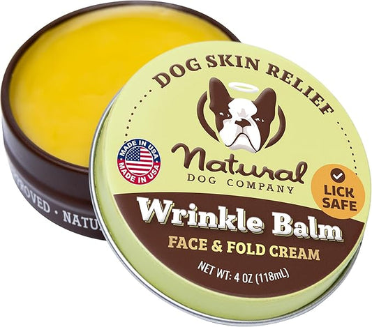 Natural Dog Company Wrinkle Balm for Dogs – Dog Wrinkle Balm for Skin Folds, Facial Creases & Wrinkles, Lick-Safe Wrinkle Cream for Bulldogs, Pugs & Bully Breeds, Daily Winter Skin Care, 4 oz Tin