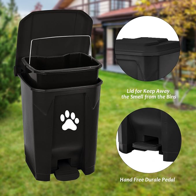 Outdoor Trash Can Dog Poop Bin Dog Waste Trash Can Pet Outside Garbage Can | Dog Poop Trash Can With Lid Outdoors Pet Waste Station Dog Disposal Container Garden Yard Home Bin Bucket & Waste Bags, Black