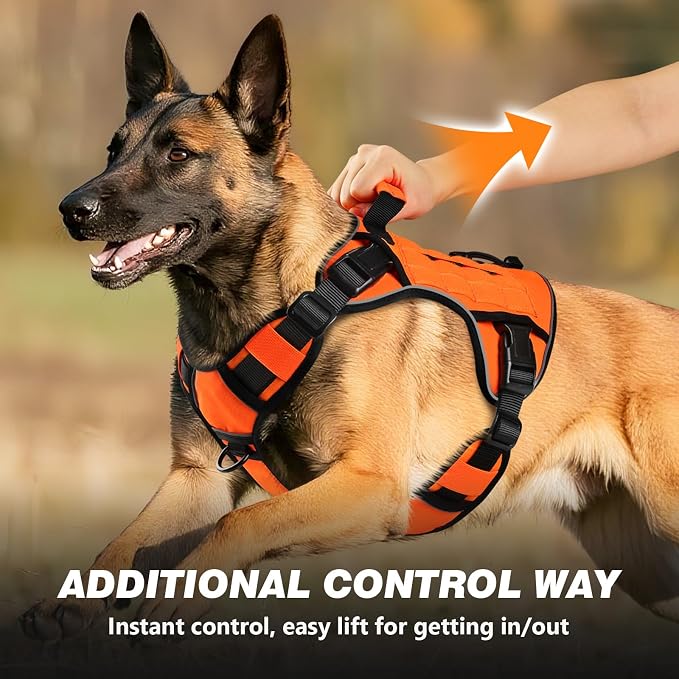 WINGOIN Orange Tactical Dog Harness for Large Dogs,No Pull Dog Harnesses | Heavy Duty with Handle,Adjustable Reflective,Military K9 Style,xl Size Pet Vest,for Husky Doberman,for Walking Hiking