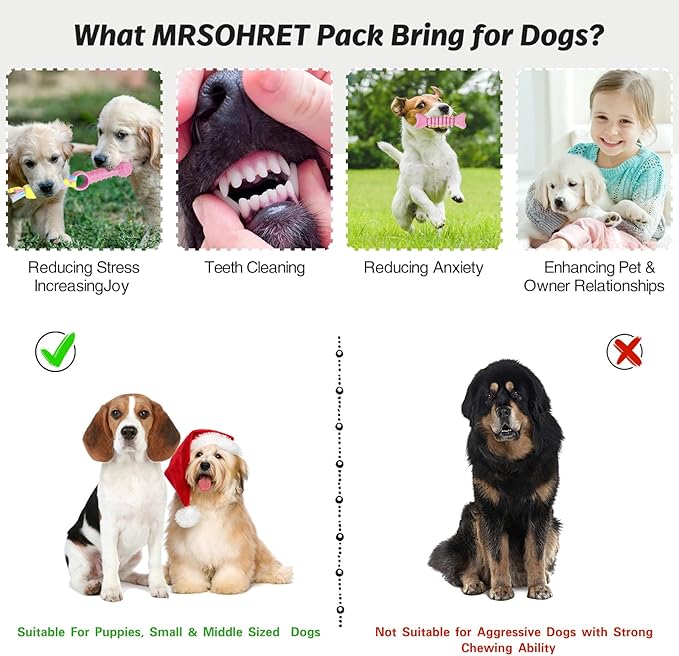 MRSOHRET Puppy Toys, 8 Pack Puppy Chew Toys for Teething, Cute Pink Small Dog Toys Set, Teething Toys for Puppies, Soft Durable Interactive Chew Toy for Small Dogs