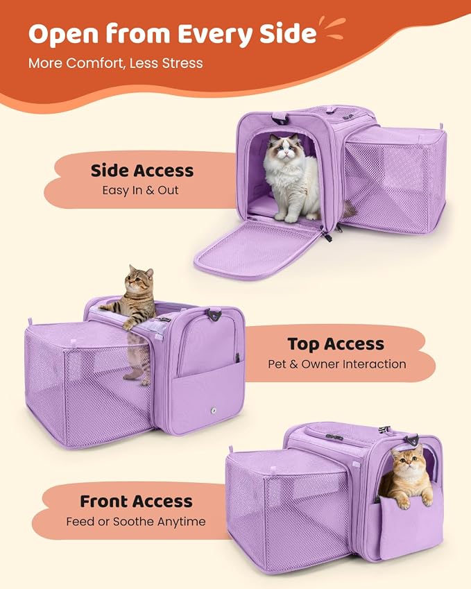 MIDOG Cat Carrier Soft for Small-Medium Cats Up to 15lbs, Airline Approved | Expandable Square Design,Comfort & Breathable Window,Equipped with anti-slip lock zippers and an internal safety leash