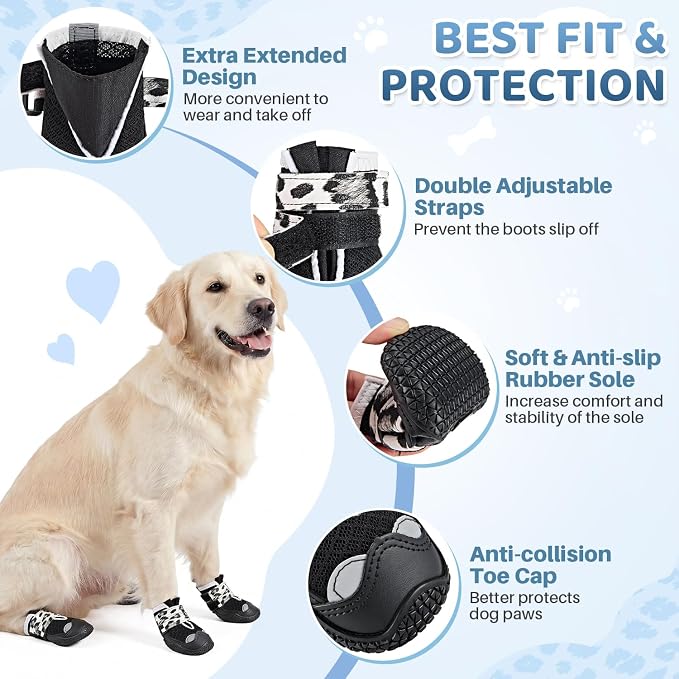 SlowTon Dog Shoes for Large Small Medium Dogs - Breathable Dog Boots for Summer Hot Pavement, Paw Protector for Outdoor Walking Winter Snow, Anti-Slip Rubber Dog Booties for Hardwood Floor (LP B, 6)