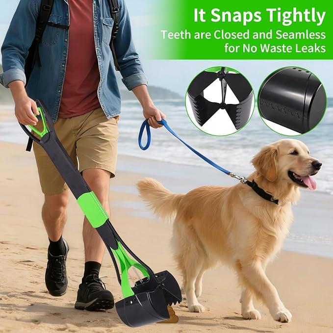 ienjoyed 36“ Large Dog Pooper Scooper for Large Dogs Heavy Duty, Non-Breakable Dog Poop Scooper with Wide Handle for Grass, Gravel, Durable Dog Poop Pick Up Tool, Long Handled Poop Grabber (Green)