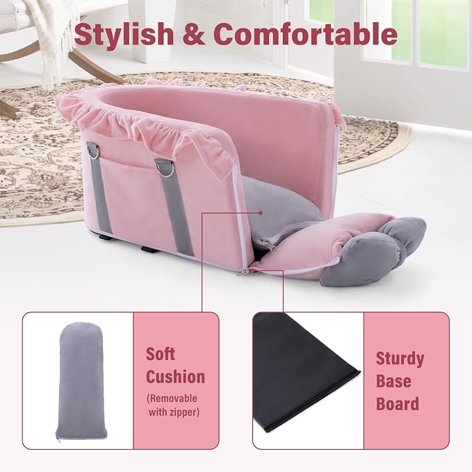 Jaoul Dog Car Seat for Small Dogs - Fully Detachable with Adjustable Straps Center Console Dog Car Seat - Comfortable Bow Design Pet Seats - Portable Pet Booster for Puppy, Cat (Pink Gray)