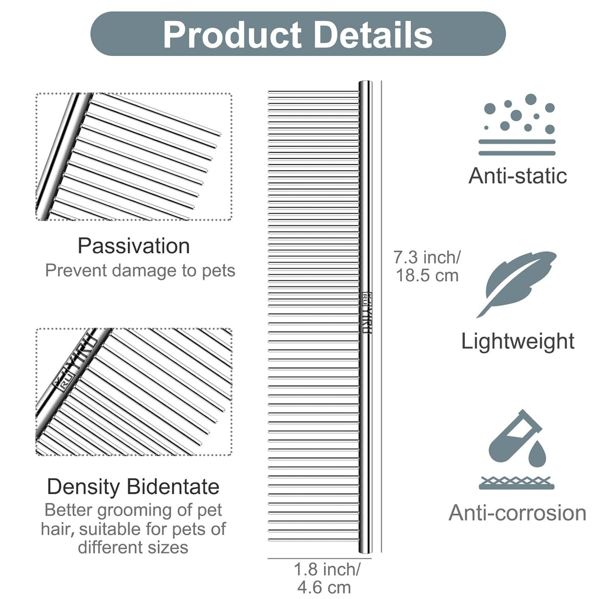 YIRU Dog Cat Grooming Combs,Large Steel Comb for Knots,Mats & Loose Hair Removal,Professional Grooming Comb for Dogs Cats