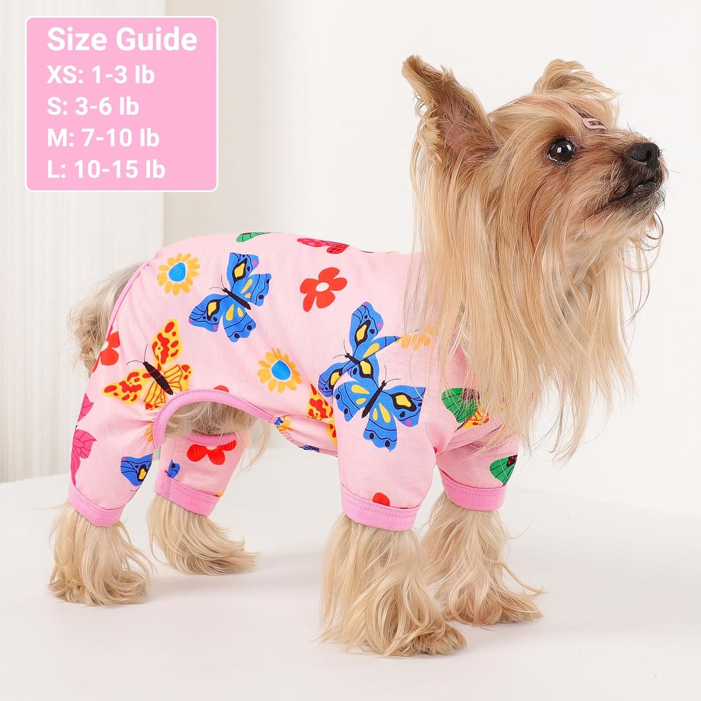 Dog Pajamas Small Sized Dogs Stretchable Summer Dog Clothes Pjs 4 Legs Girl Boy Cute Soft Puppy Outfits Doggie Cat Jammies Jumpsuit Sleeper for Pet, Butterfly, L