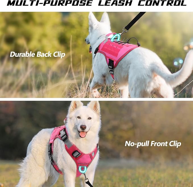 WINGOIN Pink Tactical Dog Harness for Large Dogs,No Pull Dog Harness | Heavy Duty with Handle,Adjustable Reflective,Military K9 Style,xl Size Pet Vest,for Husky Doberman,for Walking Hiking