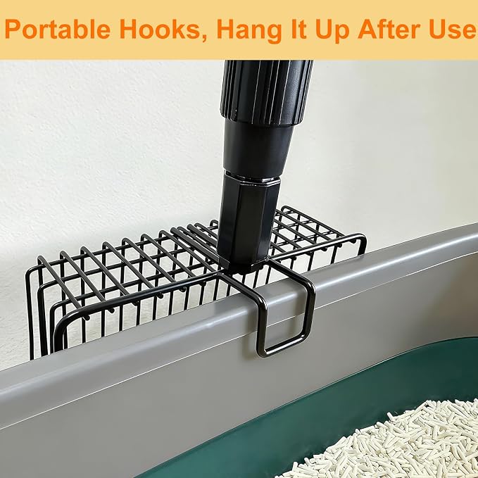 Metal Cat Litter Scoop with Extendable Long Handle, No Bending Back | Heavy Duty Stainless Steel Cat Pooper Scooper Large Durable Non-Stick Deep Shovel Kitty Litter Scoop Detachable Long Handle