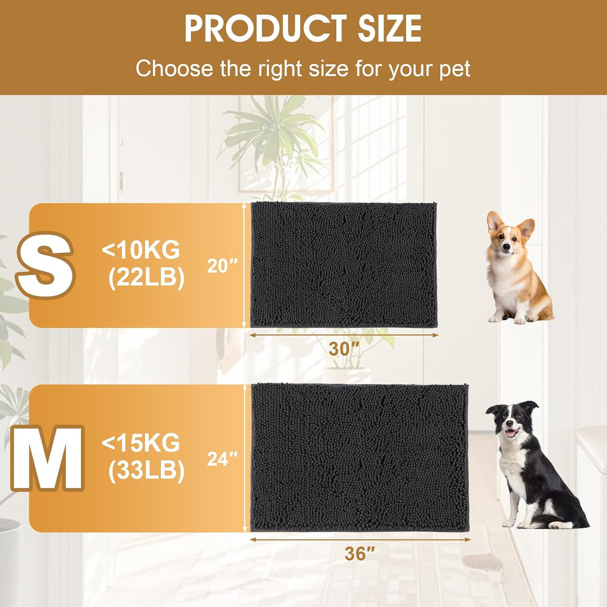 2 Pieces Muddy Door Mats for Dogs, Chenille Absorbent Pet Mats, Quick Dry, Trap Dirt Non Slip Heavy Indoor Doormat Soft Dog Bed Mat Front Inside Door Mat for Indoor Outdoor Entrance,Dark Grey