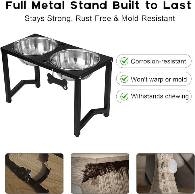 Elevated Dog Bowls, Metal Raised Dog Bowl Stand with 2 Thick 85oz Capacity Stainless Steel Food Bowls & Non-Slip Mat - 13" Tall for Large Breeds