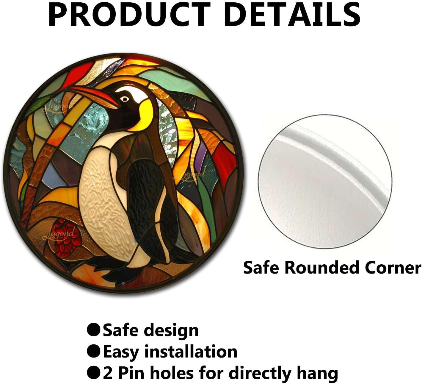 Lygond Metal Sign Tin Sign Circular Stained Glass Penguin Greenhouse Decor for Patio 12×12 Inches