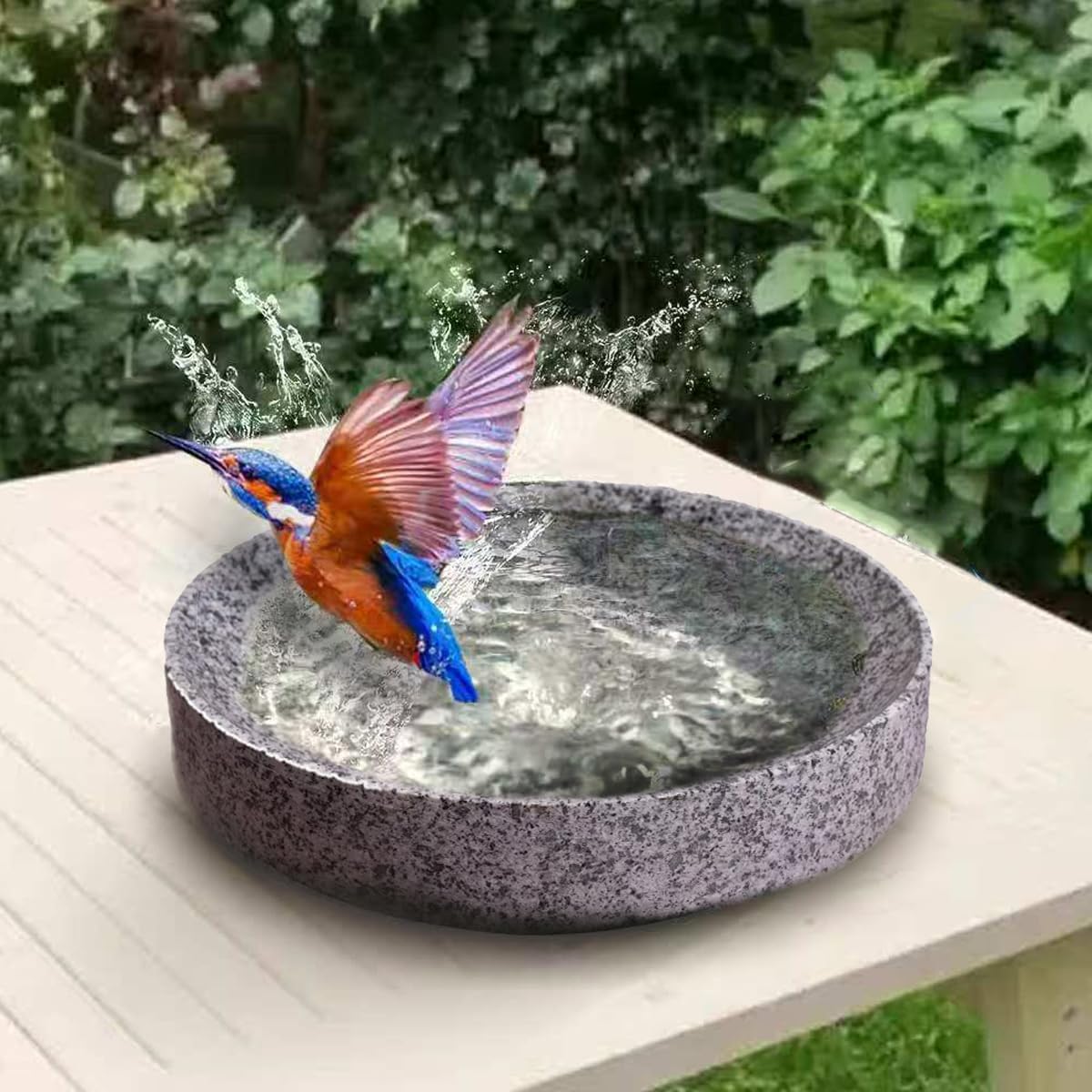 Stone Bird Baths for Outdoors,10inch Birds Bath Bowl with Hanging Accessories,Ground Bird Feeders and Birdbath Bowl, Bird Water Bowl for Balcony, Patio, Garden or Yard