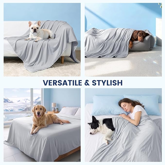 Mora Pets Premium Cooling Blanket for Dogs, Q-MAX>0.5 Washable Breathable Cooling Mat, Lightweight Soft Summer Pet Throw Blanket, Furniture Protector Bed Couch Cover for Large Dog Cat, Gray, 60x80