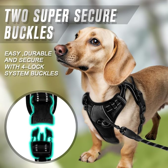 BARKBAY Dog Harness No Pull for Small Sized Dog Front Back Clips,Dog Vest | Soft Padded No Choke With Handle,Easy On&Off,Adjustable Reflective For Walking Training Running(Black,XS)