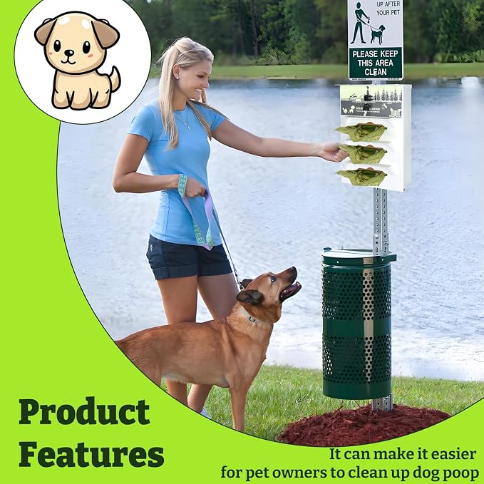 Metal Dog Poop Bag Dispenser Wall Mount - 600 Roll Bags Included | Pet Waste Station -Pet Waste Bag Dispenser with Pick Up After Your Dog Sign (Glow in the Dark)